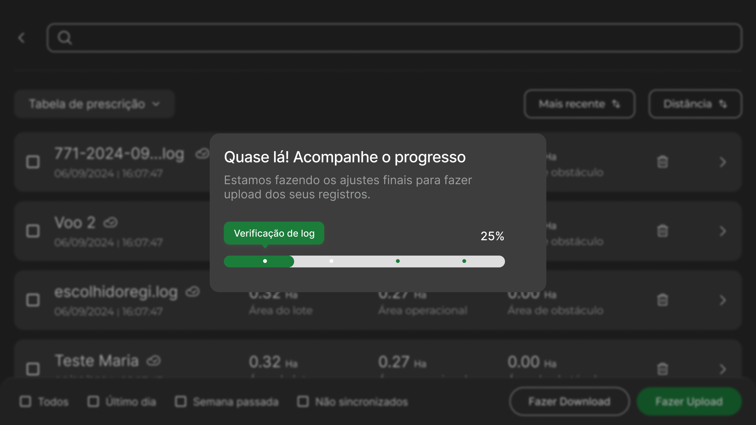Fluxo simplificado com uma barra de progresso